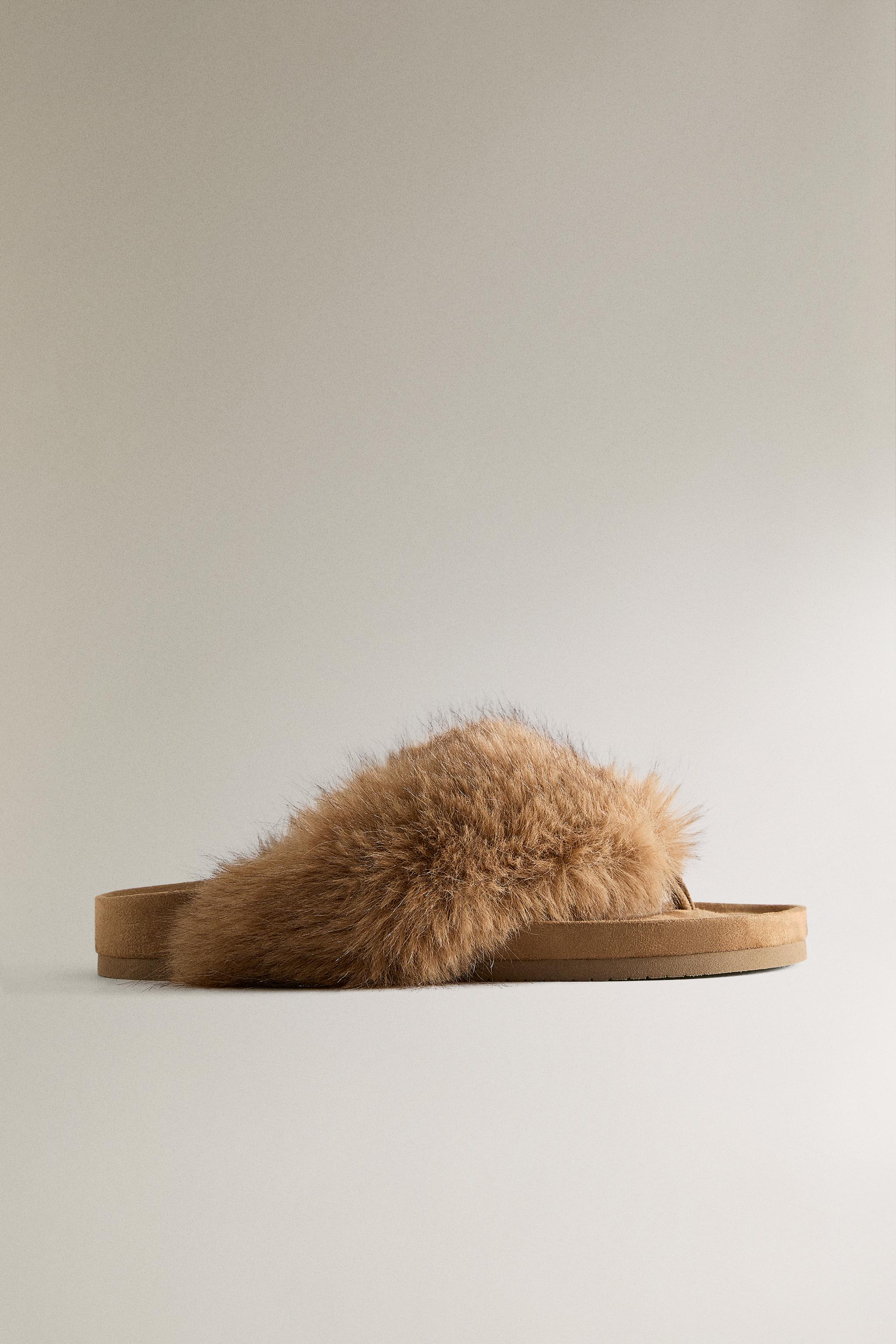 THONG SANDALS WITH FAUX FUR